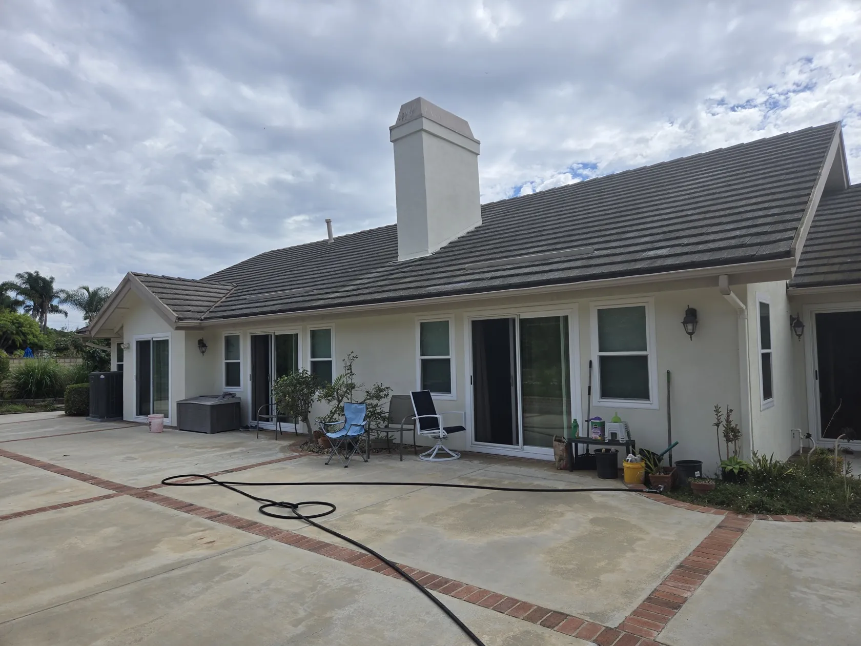 Rear patio with sliding doors