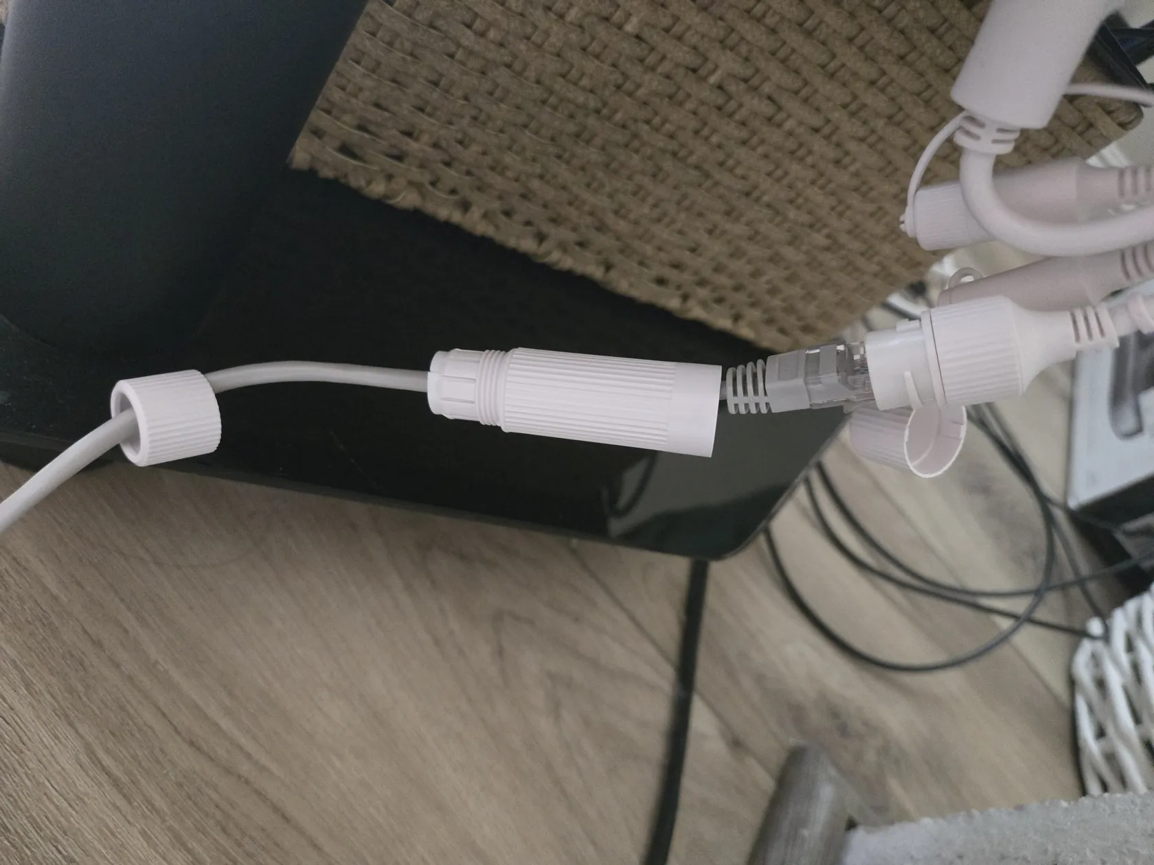 Included 18m PoE Ethernet cable with RJ45 connector